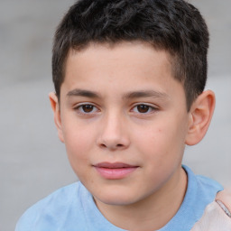 Joyful white child male with short  brown hair and brown eyes