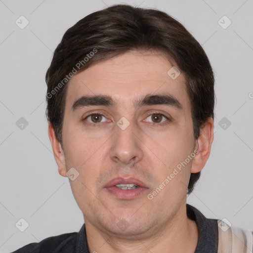 Neutral white adult male with short  brown hair and brown eyes