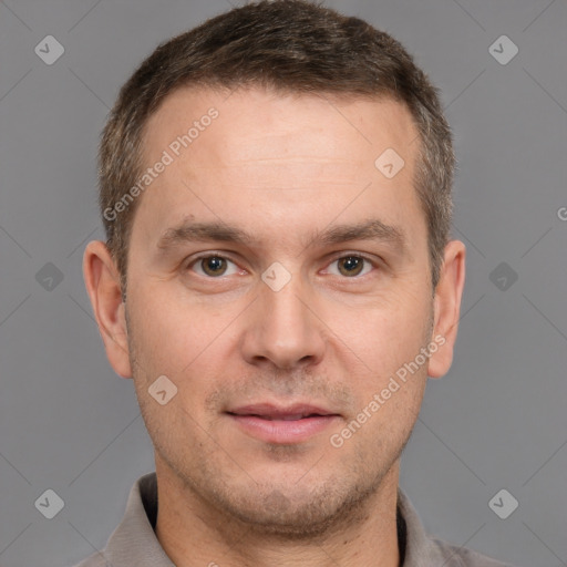 Neutral white adult male with short  brown hair and brown eyes