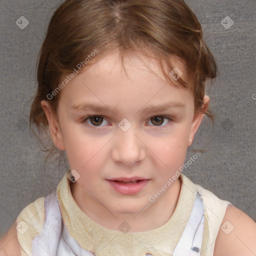 Neutral white child female with short  brown hair and brown eyes