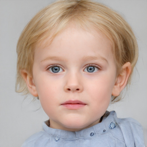 Neutral white child female with medium  brown hair and blue eyes