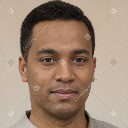 Neutral latino young-adult male with short  brown hair and brown eyes