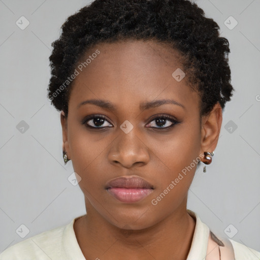 Neutral black young-adult female with short  brown hair and brown eyes