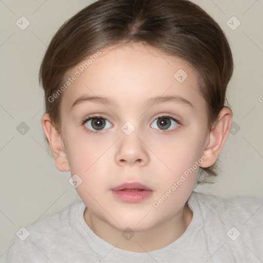 Neutral white child female with short  brown hair and brown eyes