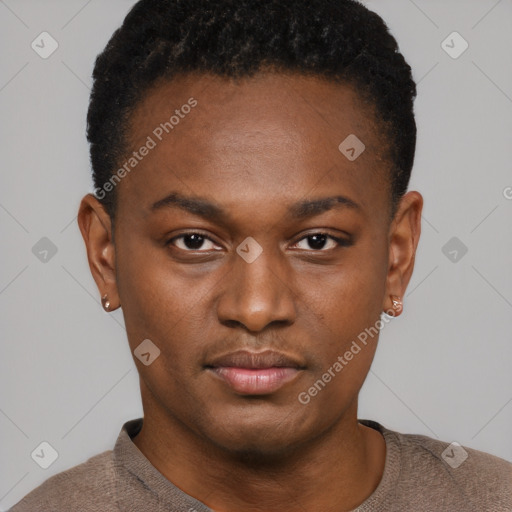 Neutral black young-adult male with short  brown hair and brown eyes