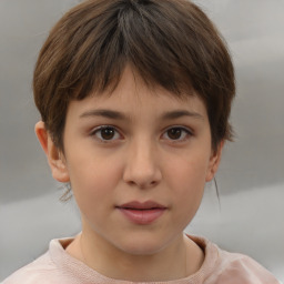 Neutral white child female with short  brown hair and brown eyes