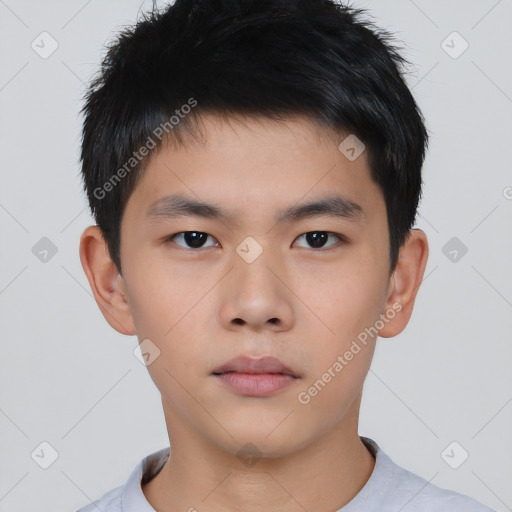 Neutral asian young-adult male with short  brown hair and brown eyes