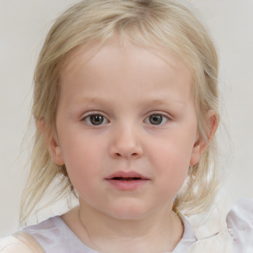 Neutral white child female with medium  blond hair and blue eyes