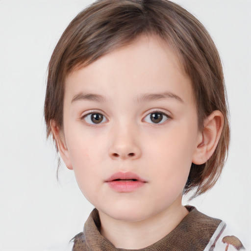 Neutral white child female with medium  brown hair and brown eyes