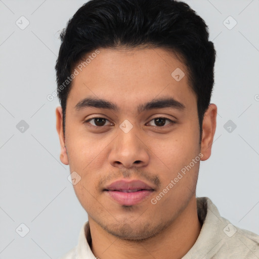 Neutral asian young-adult male with short  black hair and brown eyes