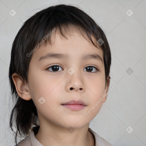 Neutral white child female with medium  brown hair and brown eyes