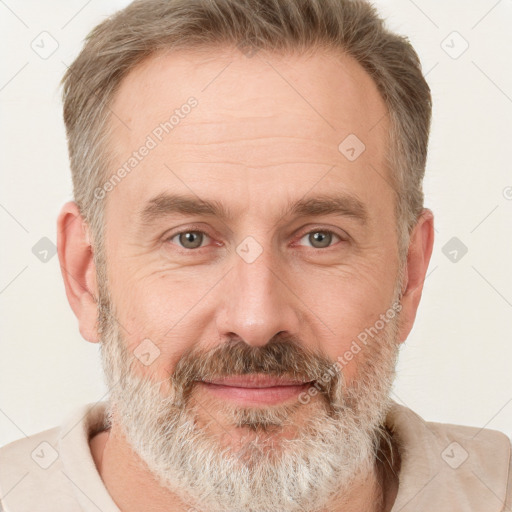 Neutral white adult male with short  brown hair and grey eyes