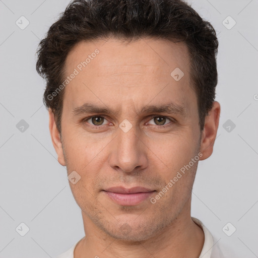 Neutral white adult male with short  brown hair and brown eyes