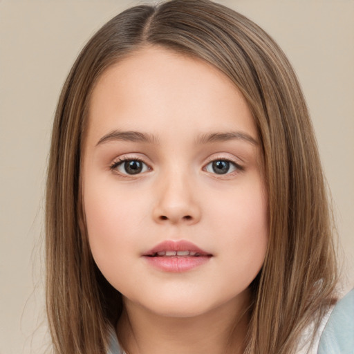 Neutral white child female with medium  brown hair and brown eyes