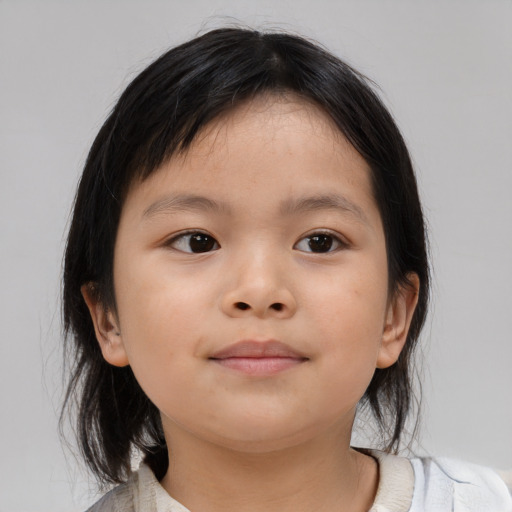 Neutral asian child female with medium  brown hair and brown eyes
