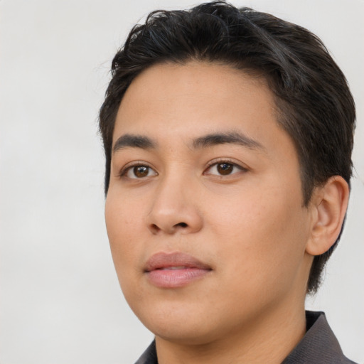 Neutral latino young-adult male with short  brown hair and brown eyes