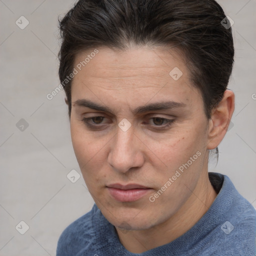 Neutral white adult male with short  brown hair and brown eyes