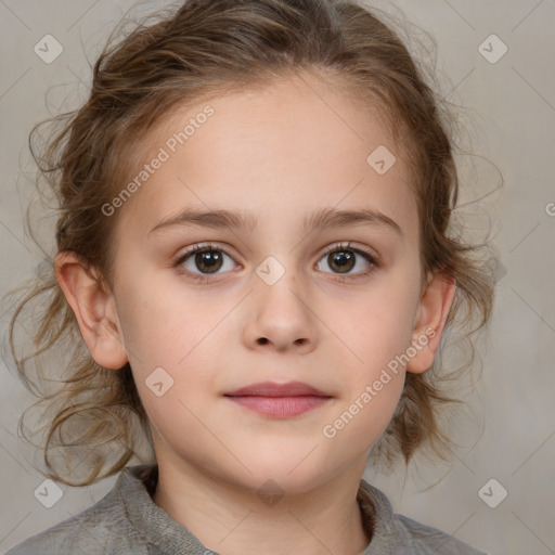 Neutral white child female with medium  brown hair and brown eyes