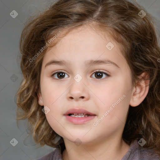 Neutral white child female with medium  brown hair and brown eyes