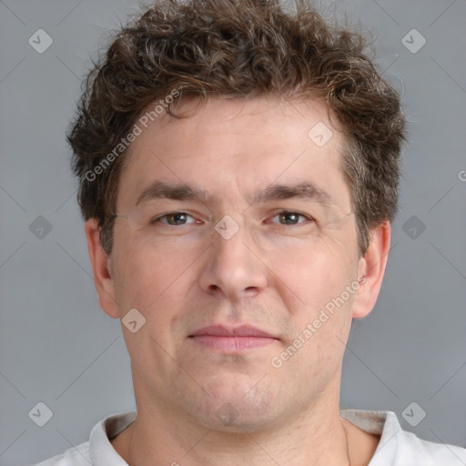 Neutral white adult male with short  brown hair and brown eyes