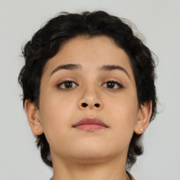 Neutral asian young-adult female with medium  brown hair and brown eyes