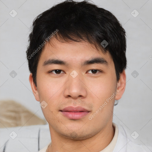 Neutral asian young-adult male with short  brown hair and brown eyes