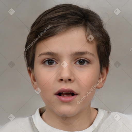 Neutral white child female with short  brown hair and brown eyes