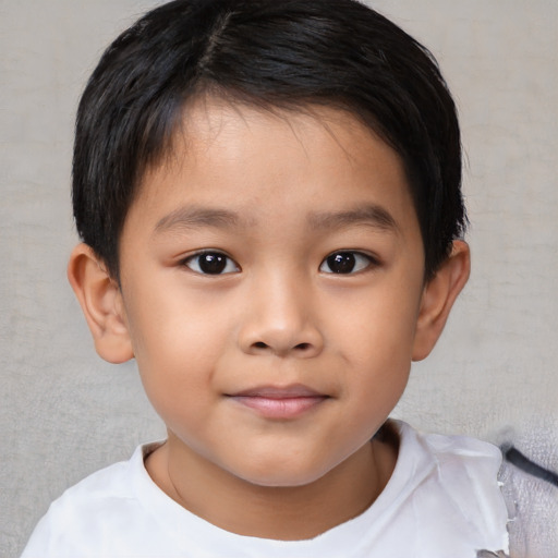 Neutral asian child male with short  brown hair and brown eyes