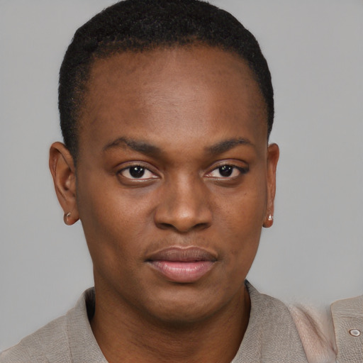 Neutral black young-adult male with short  brown hair and brown eyes