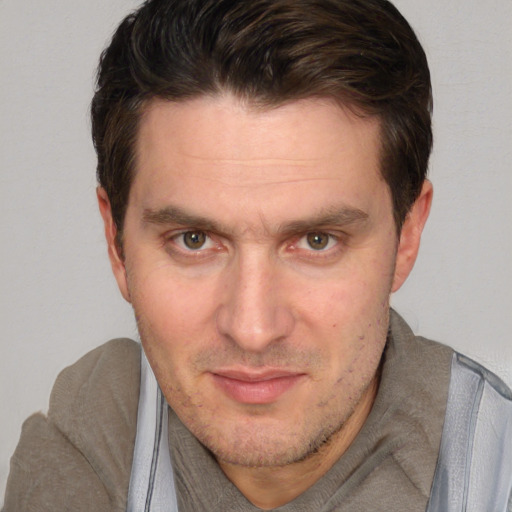 Neutral white adult male with short  brown hair and brown eyes