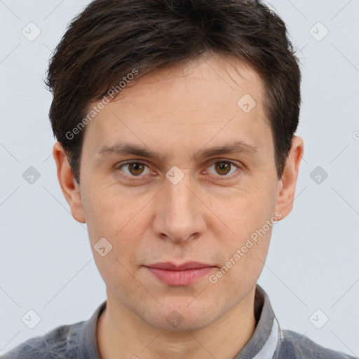 Neutral white adult male with short  brown hair and brown eyes