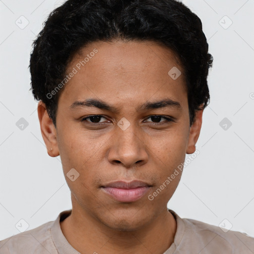 Neutral asian young-adult female with short  black hair and brown eyes