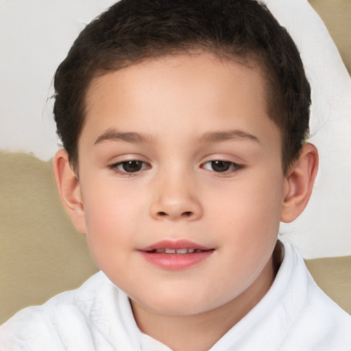 Joyful white child female with short  brown hair and brown eyes