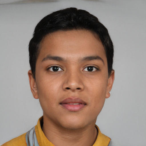 Neutral latino young-adult male with short  brown hair and brown eyes