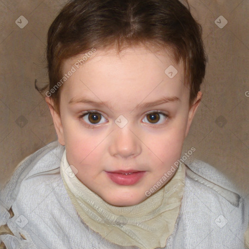 Neutral white child female with short  brown hair and brown eyes