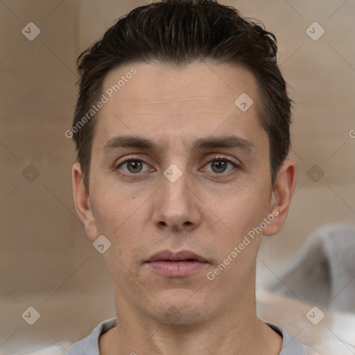 Neutral white adult male with short  brown hair and brown eyes