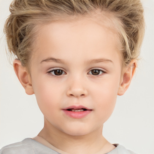 Neutral white child female with short  brown hair and brown eyes