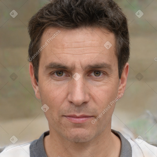 Neutral white adult male with short  brown hair and brown eyes