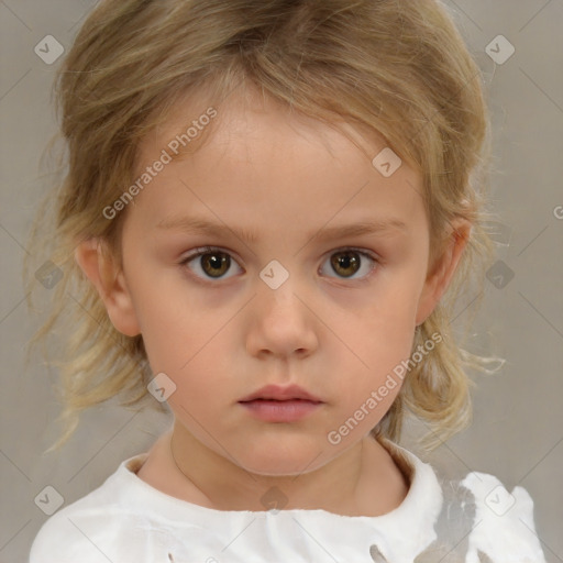 Neutral white child female with medium  brown hair and brown eyes