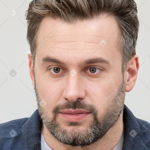 Neutral white adult male with short  brown hair and brown eyes