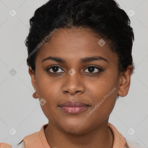 Neutral black young-adult female with short  brown hair and brown eyes