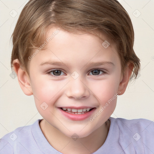 Joyful white child male with short  brown hair and brown eyes