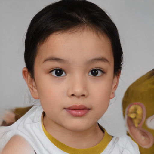 Neutral white child female with medium  brown hair and brown eyes