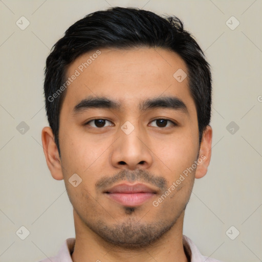 Neutral asian young-adult male with short  black hair and brown eyes