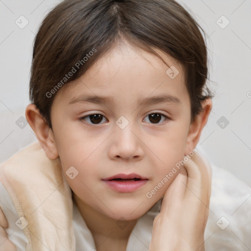 Neutral white child female with medium  brown hair and brown eyes