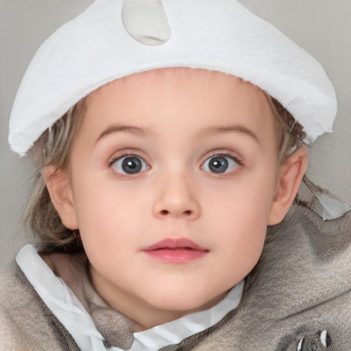 Neutral white child female with medium  brown hair and blue eyes