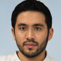 Neutral asian young-adult male with short  black hair and brown eyes