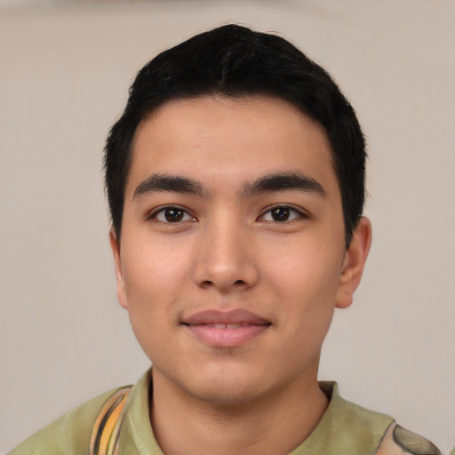 Neutral asian young-adult male with short  black hair and brown eyes