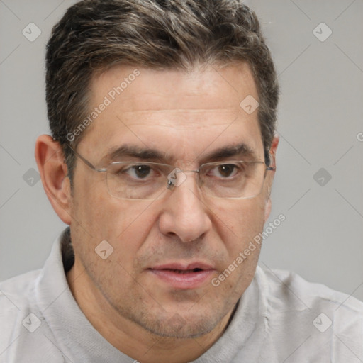 Neutral white adult male with short  brown hair and brown eyes