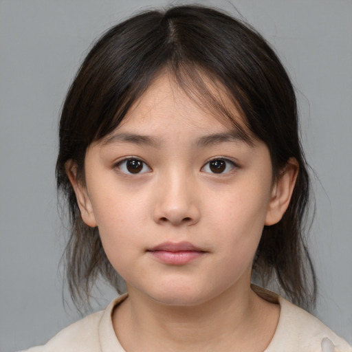 Neutral white child female with medium  brown hair and brown eyes